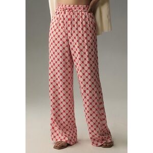 Anthropologie Maeve Printed High Rise‎ Straight-Leg Drawstring Pants Red & Pink